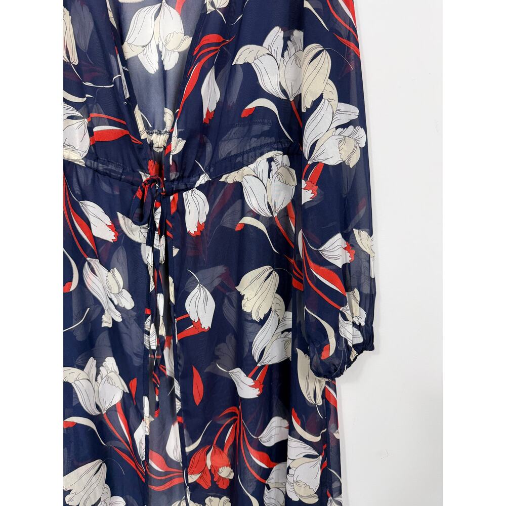 Floral Print women open front swim cover-up kimono kaftan maxi dress - Picture 3 of 8